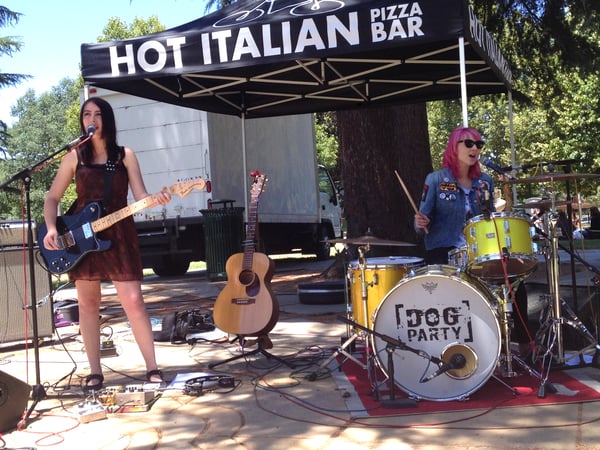 Left to right, Gwen and Lucy Giles make up the teenage punk rock duo, Dog Party. They played Hot Italian's Hot Lunch concert series last week in Fremont Park and are kicking-off their US and European tour tonight at the Witch Room.